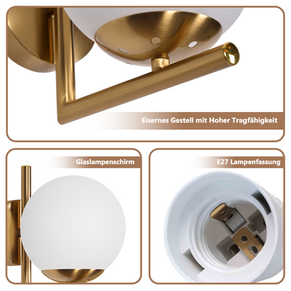 Wandleuchte Innen Wandlampe Schlafzimmer - Wandbeleuchtung Treppenhaus Glaskugel Vintage Gold Glas Lampenschirm Flurlampe Badezimmer E27 Modern Design Beleuchtung f¨¹r Flur Bad - Ohne Leuchtmittel