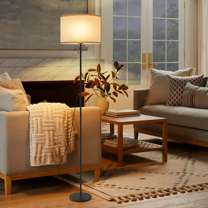 ZMH Stehlampe Wohnzimmer Vintage Stehleuchte: LED Dimmbar Standleuchte 136cm Standlampe Beige Lampenschirm 3000K-6500K Wohnzimmerlampe Seilzugschalter Retro Stoff Leselampe f¨¹r Schlafzimmer B¨¹ro