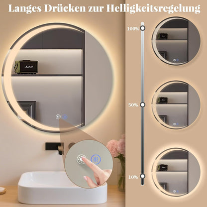 ZMH Badezimmerspiegel mit Beleuchtung Badspiegel Rund - Runder IP44 50cm LED Spiegel mit Touch Dimmbar Rundspiege Beschlagfrei Beleuchtet Bad mit Licht für Badezimmer WC