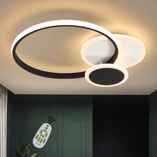 ZMH LED Deckenleuchte Wohnzimmer Deckenlampe - Dimmbar Wohnzimmerlampe 45CM Schwarz mit Fernbedienung 39W Schlafzimmerlampe Modern 3 Ring Design in Weiß für Schlafzimmer Büro Küche Esszimmer