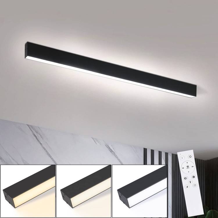 ZMH Deckenlampe LED Deckenleuchte Dimmbar - 44W Wohnzimmer Schwarz Modern Büro Deckenbeleuchtung 80CM Lang Wohnzimmerlampe mit Fernbedienung Bürolampe Decke für Küche Flur Schlafzimmer