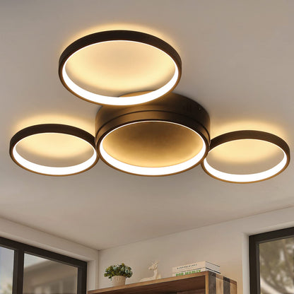 ZMH LED Deckenleuchte Wohnzimmer Deckenlampe - Schwarz Warmweiß Küchenlampen 29W Modern Deckenbeleuchtung mit 4 Ringe Design Wohnzimmerlampe Deko Schlafzimmerlampe für Kinderzimmer Küchen Flur Büro