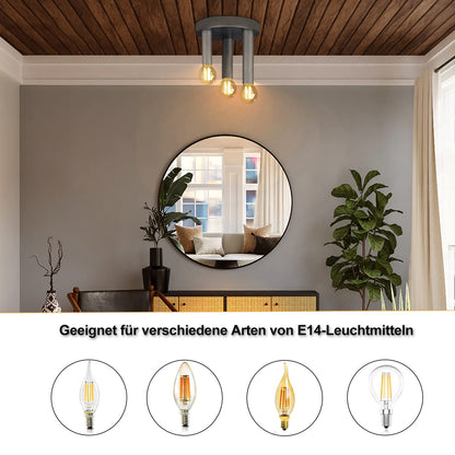 ZMH Vintage Deckenlampe Deckenleuchte 3-flammige - Retro Deckenspots E14 Industrial Wohnzimmerlampe Grau Schlafzimmerlampe mit 3 Spots Metall Kronleuchter f¨¹r Wohnzimmer K¨¹che flur bar