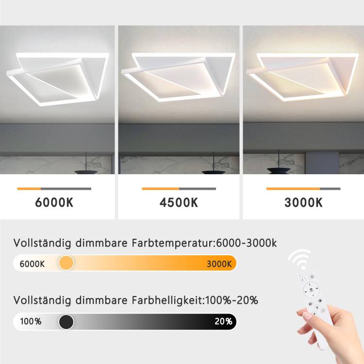 ZMH Deckenlampe Deckenleuchte LED- moderne lampen wohnzimmer 40W Schlafzimmerlampe dimmbar mit Fernbedienung Weiß Wohnzimmerlampe Design Küchenlampe Deckenbeleuchtung für Küche Flur