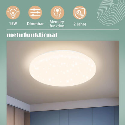 ZMH Deckenlampe LED Deckenleuchte Schlafzimmer - Ø21cm Schlafzimmerlampe Sternenhimmel 15W Flurlampe Neutralweiß Küchenlampe Rund Flur Deckenbeleuchtung Sternendekor für Küche Kinderzimmer Esszimmer