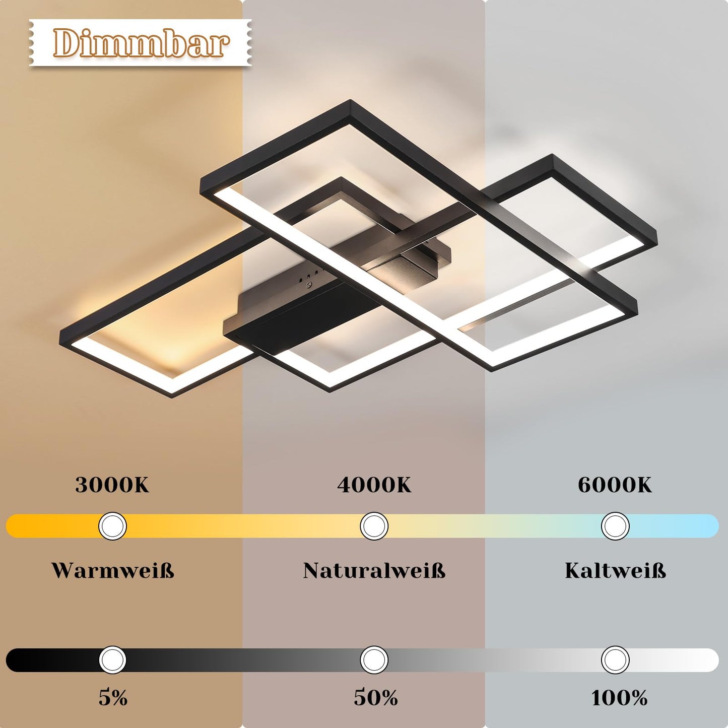 ZMH LED Deckenleuchte Dimmbar Modern Deckenlampe Schwarz Wohnzimmerlampe 65W Geometrisch Wandlampe Multifunktional Deckenbeleuchtung für Wohnzimmer, Schlafzimmer, Büro, Flur und Balkon