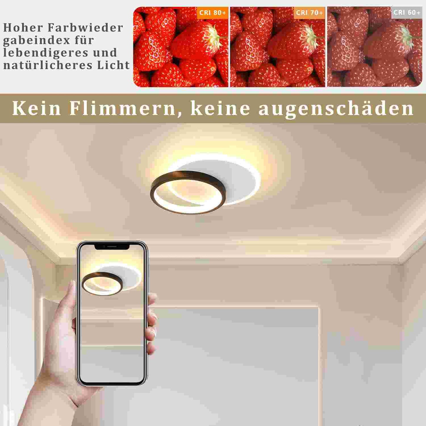 ZMH Deckenlampe LED Deckenleuchte Wohnzimmer - 12W Küchenlampe 3000K Warmweiß Schlafzimmerlampe Modern Design Flurlampe Decke Wohnzimmerlampe Schwarz Rund für Küche Schlafzimmer Flur Ø24.5cm