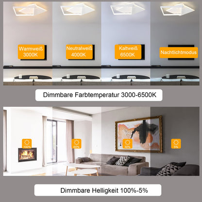 ZMH Deckenlampe LED Deckenleuchte Wohnzimmer - Dimmbar Wohnzimmerlampe 50W Modern Design mit Fernbedienung aus Metall Deckenbeleuchtung für Esszimmer Küche Jugendzimmer Schlafzimmer/Weiß