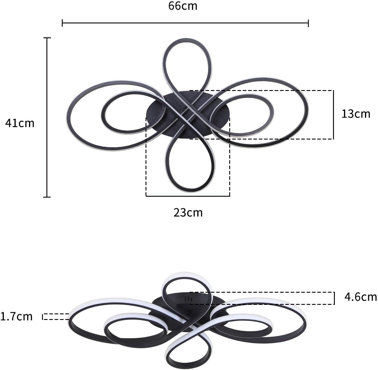 ZMH LED Deckenleuchte Dimmbar Deckenlampe Wohnzimmer Modern Schwarz mit Fernbedienung 65W aus Metall in Schmetterlingforming Design Wohnzimmerlampe für Schlafzimmer Esszimmer Restaurant Arbeitzimmer