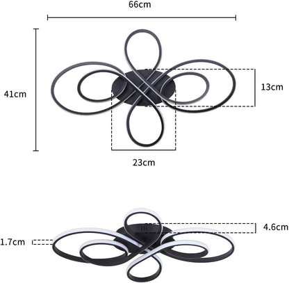 ZMH LED Deckenleuchte Dimmbar Deckenlampe Wohnzimmer Modern Schwarz mit Fernbedienung 65W aus Metall in Schmetterlingforming Design Wohnzimmerlampe für Schlafzimmer Esszimmer Restaurant Arbeitzimmer