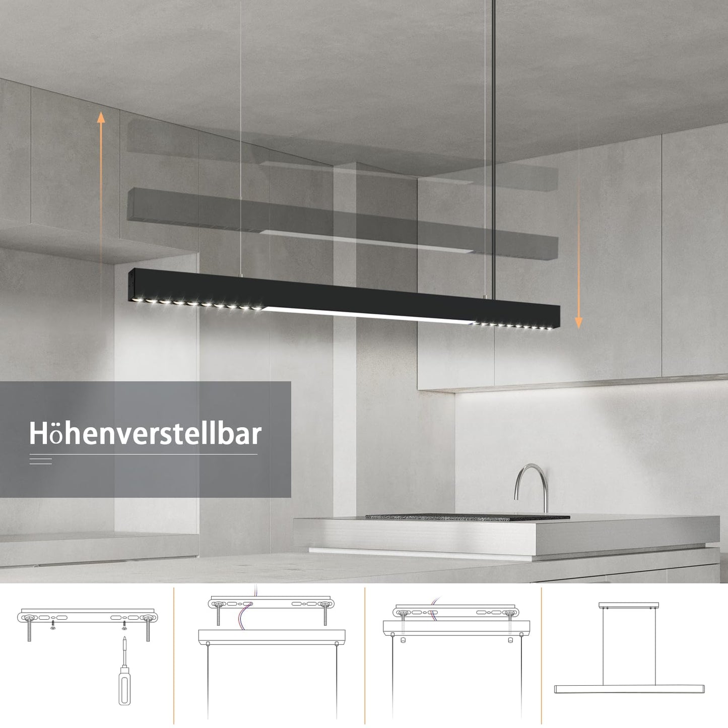 ZMH LED Pendelleuchte Esstisch Hängelampe Dimmbar - 32W Modern Hängeleuchte 107CM Höhenverstellbar mit Fernbedienung Esstischlampe Hängend Lang Linear Design für Esszimmer Wohnzimmer Büro