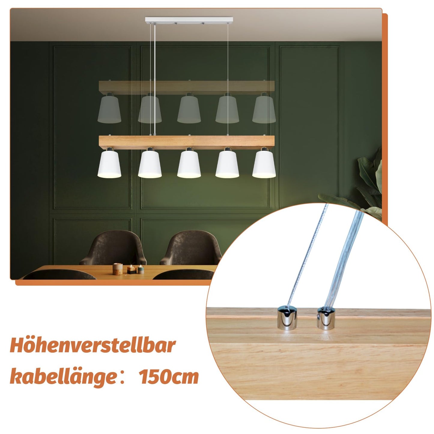 ZMH Pendelleuchte Esstisch Küchenlampe Hängend - Hängelampe Wohnzimmer Pendellampe Holz Modern Esstischlampe E27 Esszimmer Hängeleuchte 5 Flammig Weiß Esszimmerlampe für Flur Hotel (ohne Leuchtmittel)