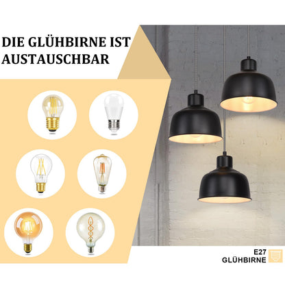 ZMH Pendelleuchte Esstisch Hängelampe Vintage: Schwarz Esstischlampe E27 Hängeleuchte Schlafzimmer Industrial Esszimmerlampe Retro Küchenlampe mit 3 Flammig Pendellampe für Wohnzimmer Hotel Restaurant