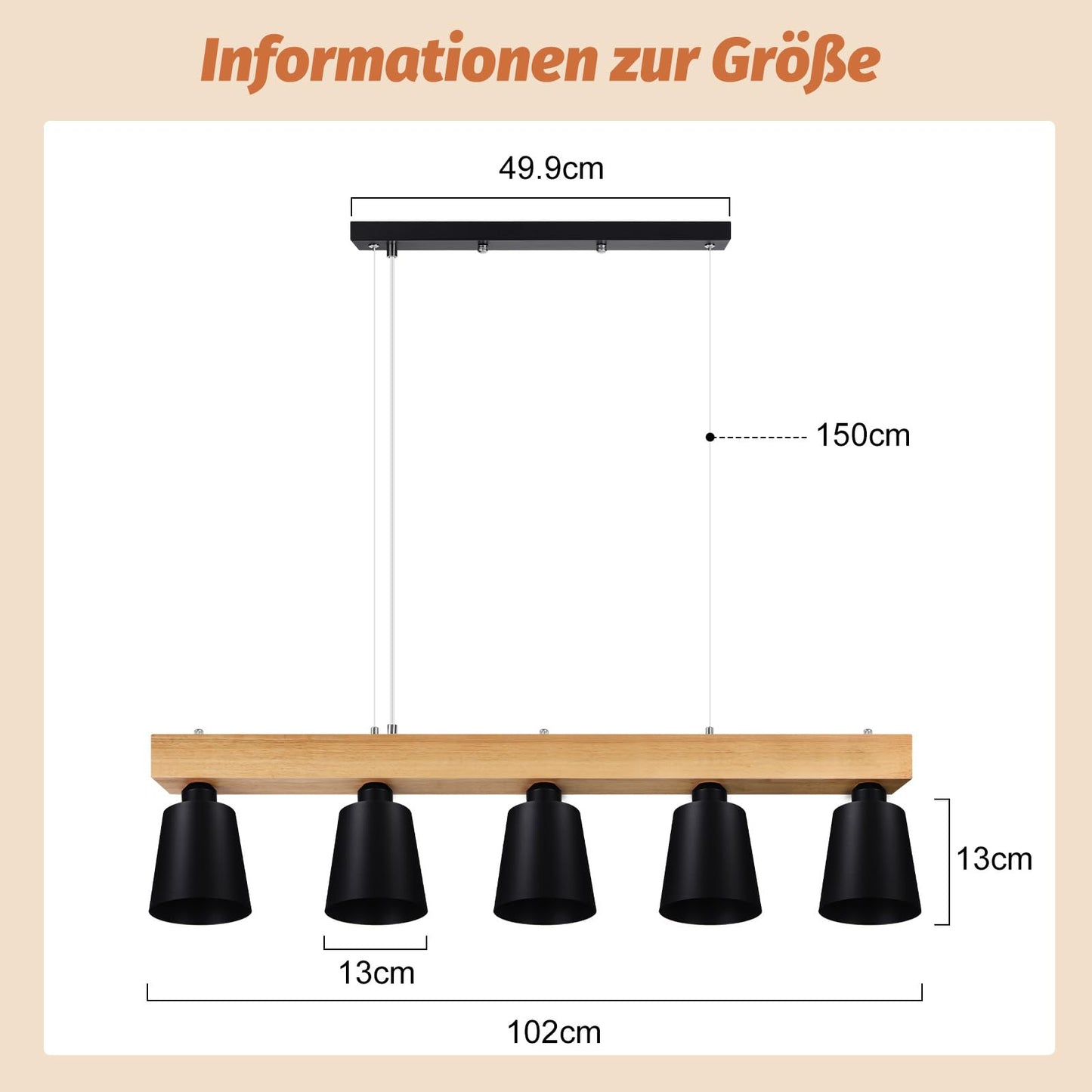 ZMH Hängelampe Esstisch Pendelleuchte Schwarz - Hängeleuchte Schlafzimmer Modern Esszimmerlampe Holz E27 Pendellampe Esszimmer 5 Flammig Esstischlampe Rustikal für Küche Hotel Flur(ohne Leuchtmittel)