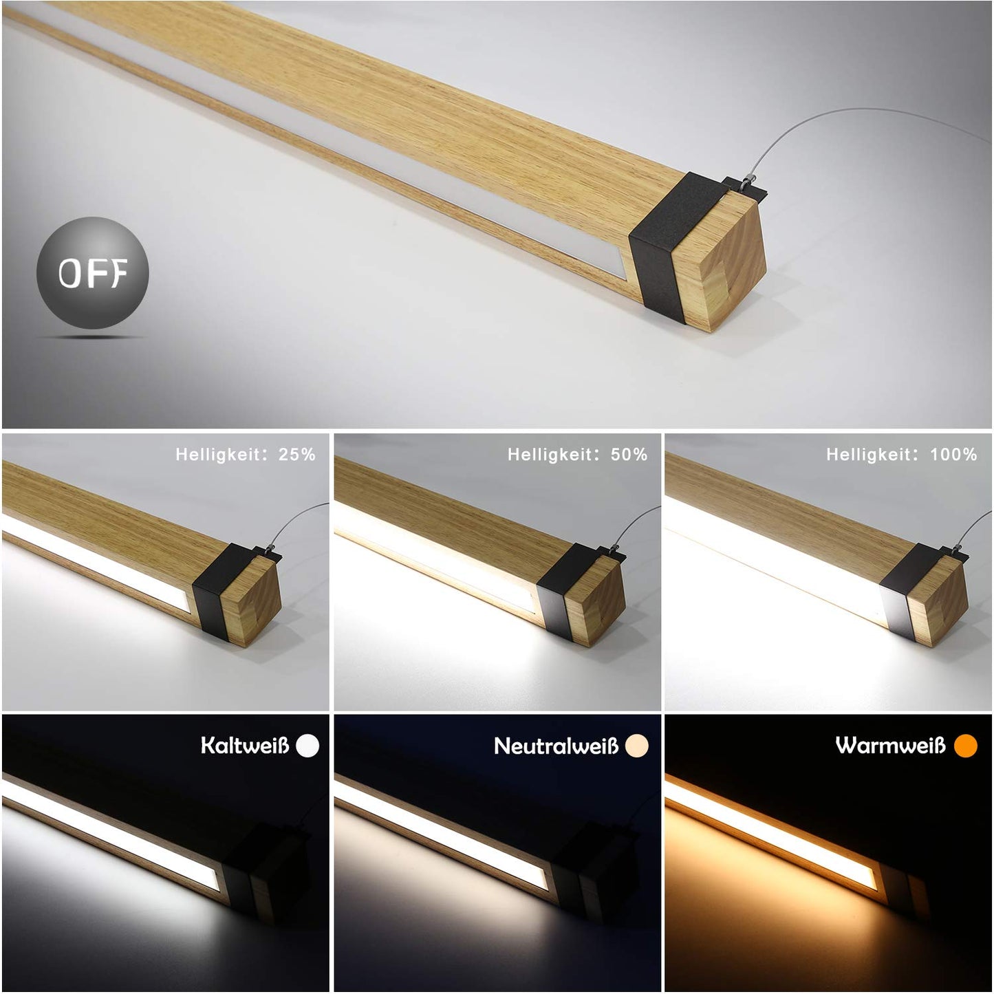 ZMH ZMH LED Pendelleuchte Esstisch Hängeleuchte Holz - Küchenlampe Hängend 100CM Hängelampe Wohnzimmer Dimmbar Esstischlampe 19W Industrial Esszimmerlampe Vintage Retro Pendellampe für Schlafzimmer Büro