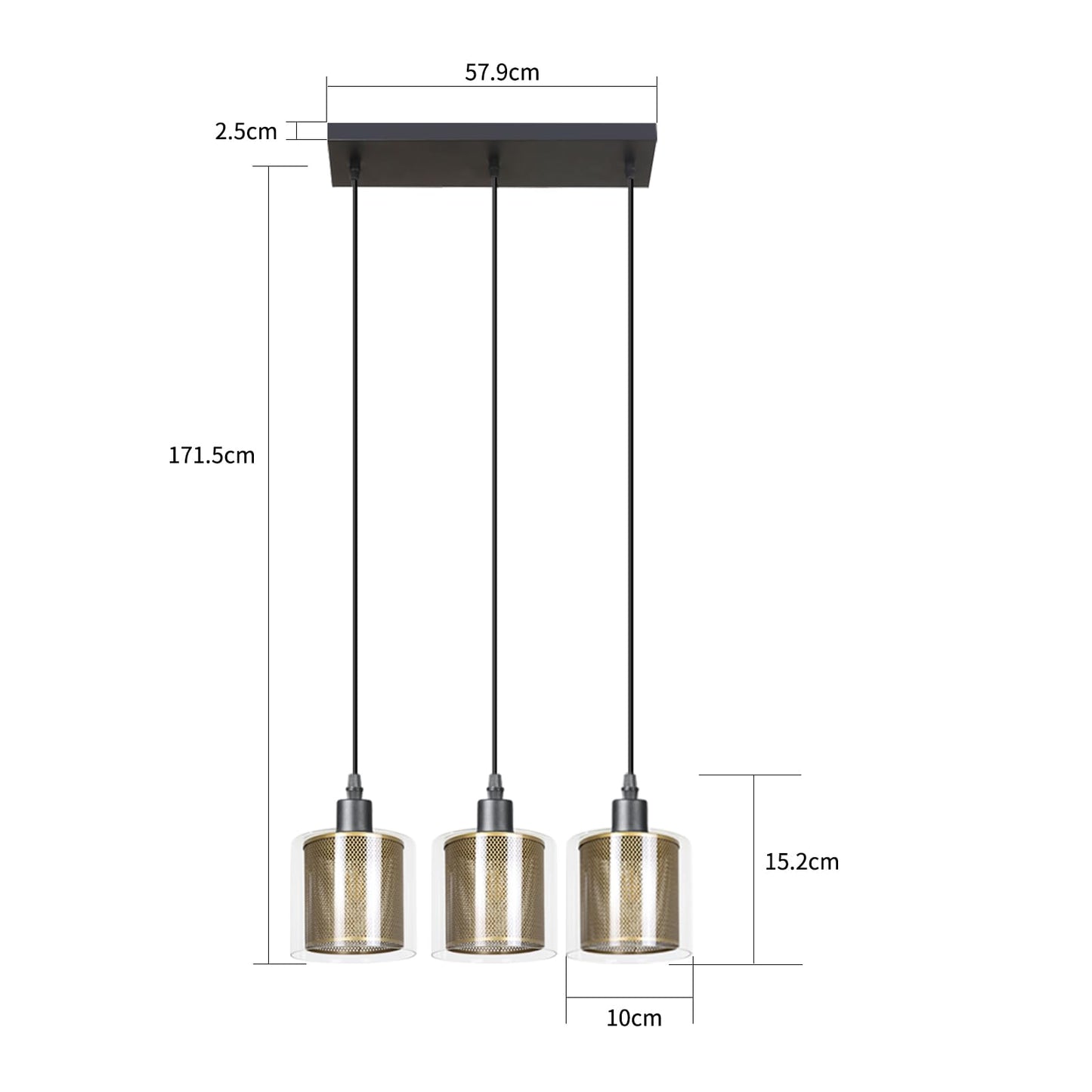 ZMH Vintage Pendelleuchte Retro Pendellampe esstisch 3 Flammige H?ngeleuchte aus Glas und Metall H?henverstellbar H?ngelampe E14, Farbe: Schwarz und Gold, Esstischlampe,Wohnzimmerlampe