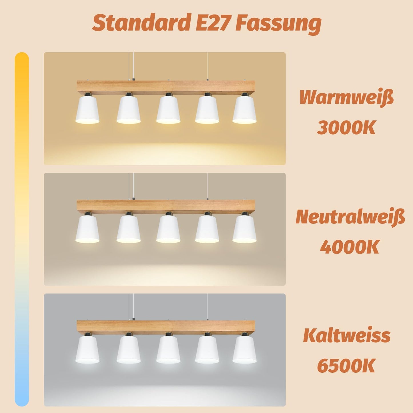 ZMH Pendelleuchte Esstisch Küchenlampe Hängend - Hängelampe Wohnzimmer Pendellampe Holz Modern Esstischlampe E27 Esszimmer Hängeleuchte 5 Flammig Weiß Esszimmerlampe für Flur Hotel (ohne Leuchtmittel)