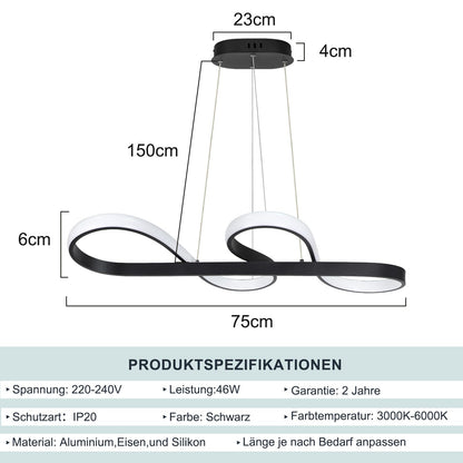 ZMH LED Pendelleuchte Esstisch Hängelampe Dimmbar - Hängeleuchte Schwarz 47W Esstischlampe mit Fernbedienung Esszimmerlampe Modern Design Pendellampe für Esszimmer Arbeitszimmer Wohnzimmer Küche Büro