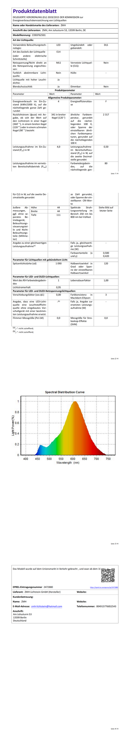 ZMH 4er pack E27 LED Warmweiss Vintage Glühbirnen - T45 LED Leuchtmittel Lampe E27 Birnen Edison 4W 2700K Energiesparlampe Light Bulbs Glühlampen Filament Retro Glas 360° Abstrahlwinkel