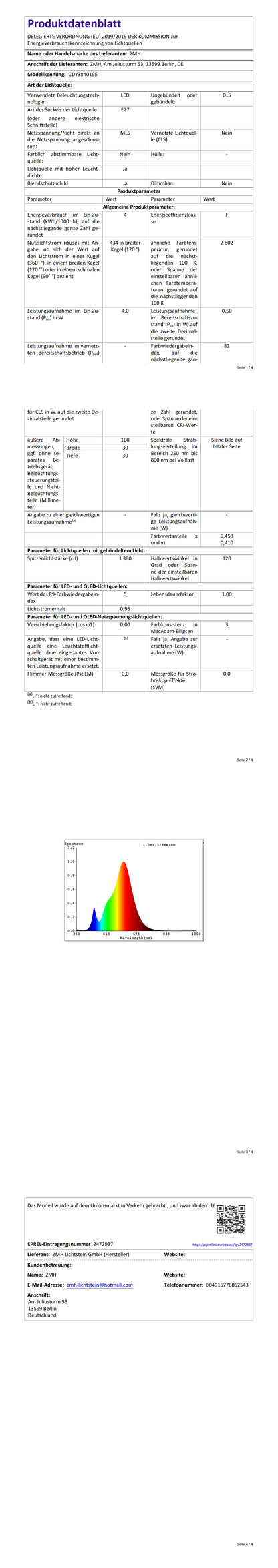ZMH Glühbirne E27 LED Warmweiss - 6er Pack - T30 LED Lampe 4W Edison Vintage Leuchtmittel 2700K Warmweiß Licht Birne Retro Filament Energiesparlampe E27 Sockel Nicht Dimmbar Light Bulbs