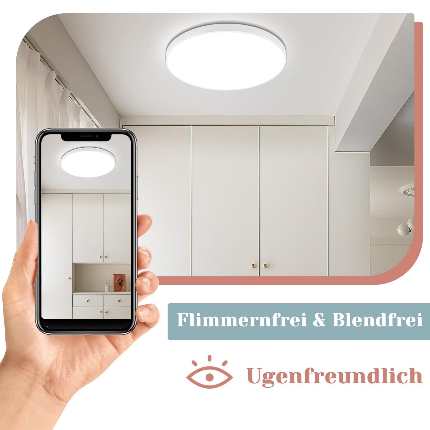 ZMH  Deckenlampe LED Deckenleuchte Flach - Schlafzimmerlampe Dimmbar Kellerlampe Badlampe 30W IP44 Küchenlampe Flurlampe Ø28cm Rund Badezimmerlampe mit Fernbedienung Wohnzimmer Bad Büro