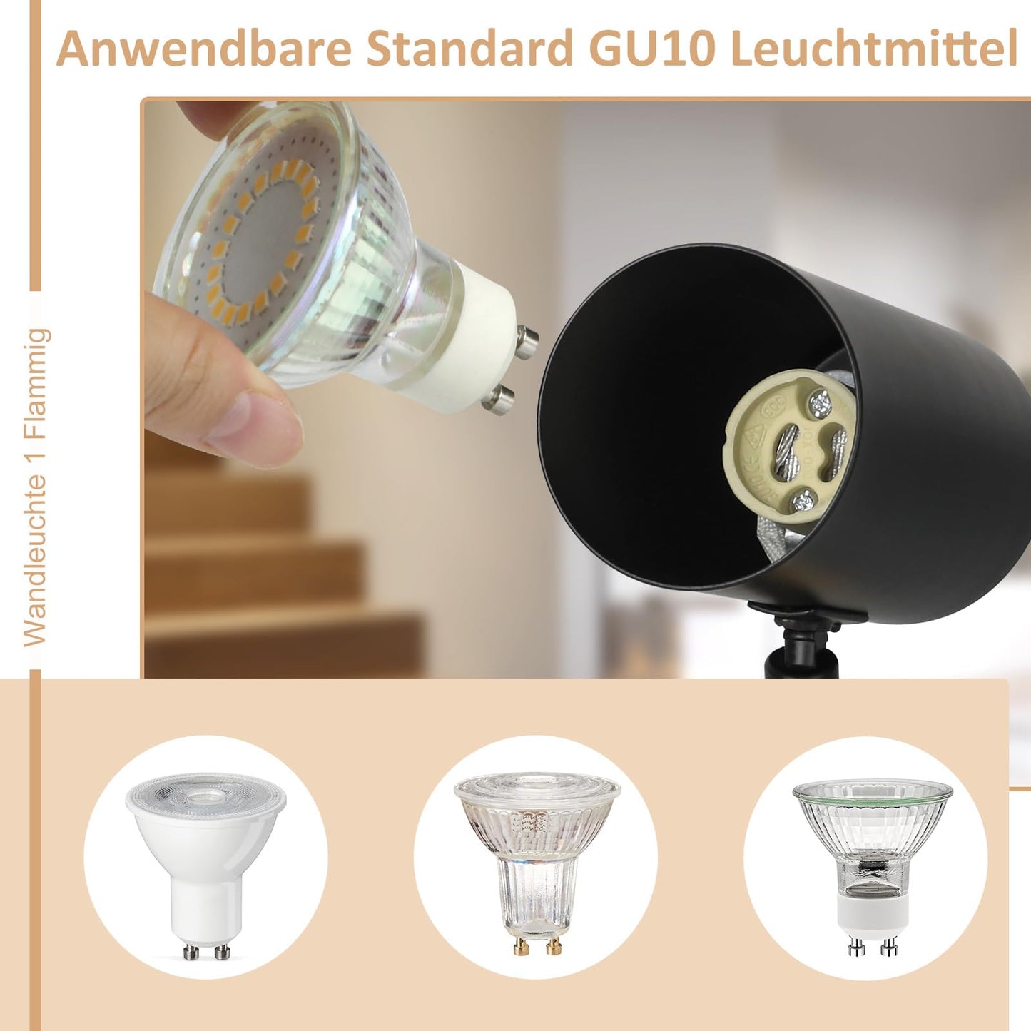 ZMH Deckenstrahler 1 Flammig Deckenleuchte Holz - Deckenlampe Flur Schwarz Metall Modern GU10 350°Deckenspot Drehbar für Wohnzimmer Schlafzimmer Küche,Ohne Leuchtmittel Max.40W