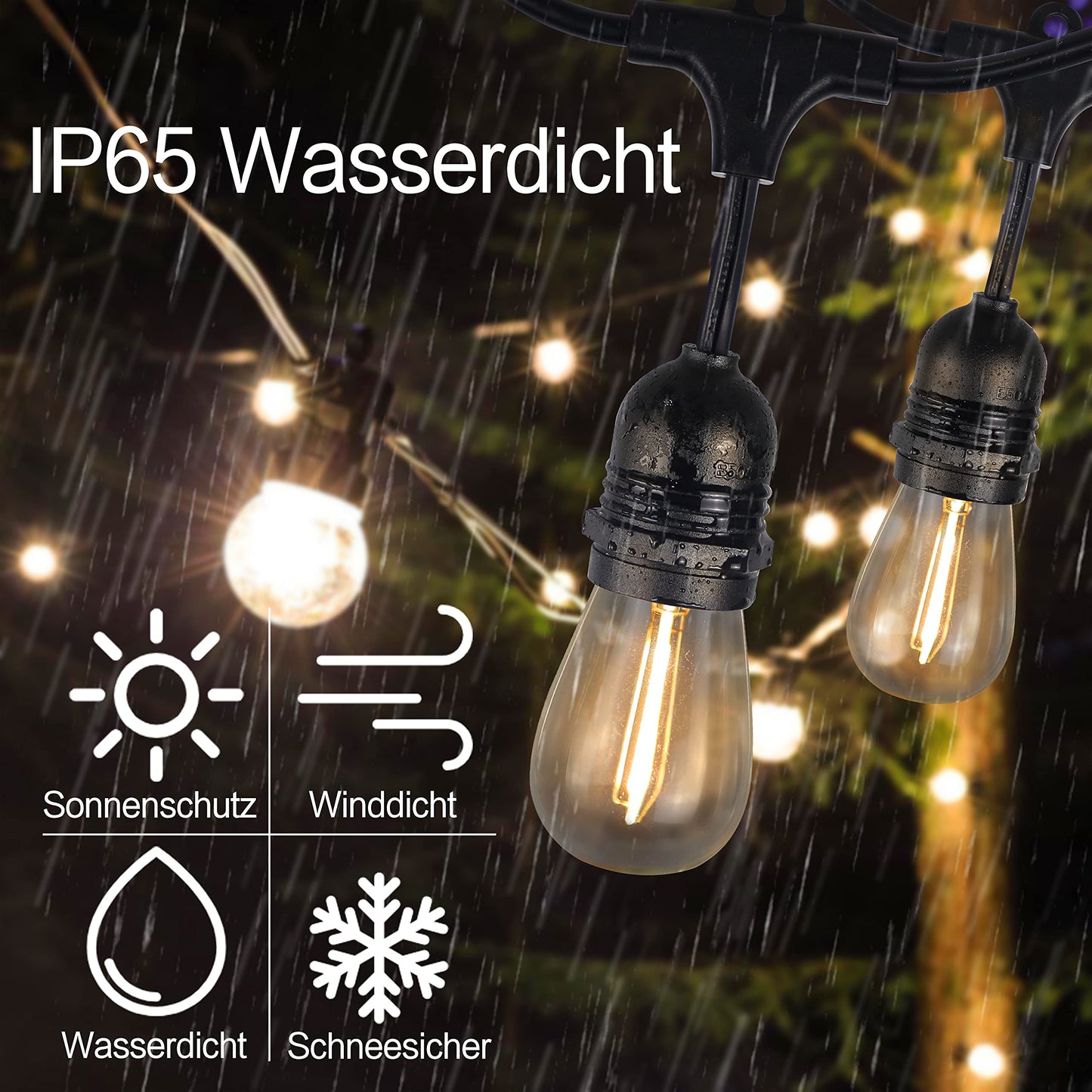 ZMH LED Lichterkette außen Balkon Deko - 15M outdoor Lichterkette Glühbirnen Garten Beleuchtung S14 Warmweiß 15er mit 1 Ersatzbirne IP65 Wasserdichte für Party Weihnachten Terrasse - Strombetrieben