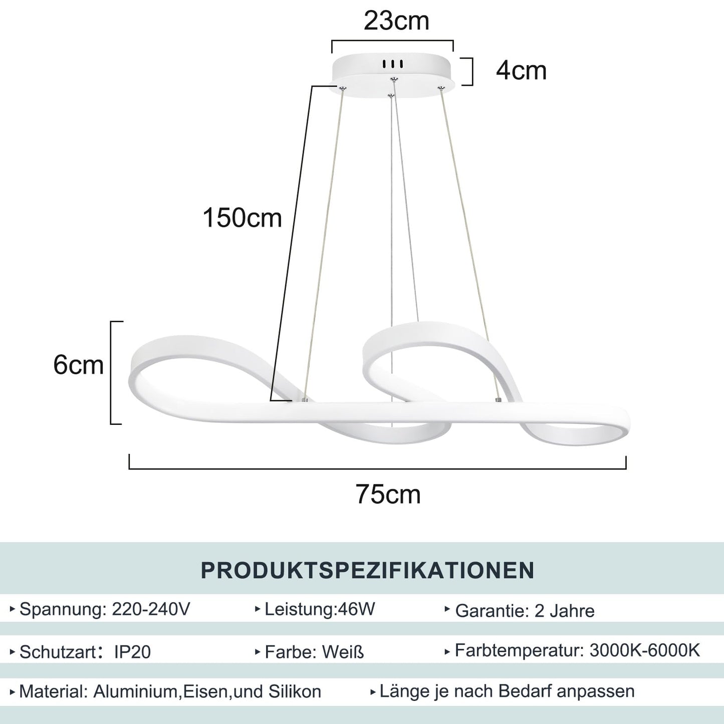 ZMH Pendelleuchte Esstisch LED Hängeleuchte - Küchenlampe Hängend Dimmbar Hängelampe Wohnzimmer 47W Esstischlampe Weiß Schlafzimmer Esszimmerlampe Modern Pendellampe Höhenverstellbar für Küche