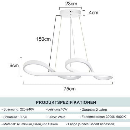 ZMH Pendelleuchte Esstisch LED Hängeleuchte - Küchenlampe Hängend Dimmbar Hängelampe Wohnzimmer 47W Esstischlampe Weiß Schlafzimmer Esszimmerlampe Modern Pendellampe Höhenverstellbar für Küche