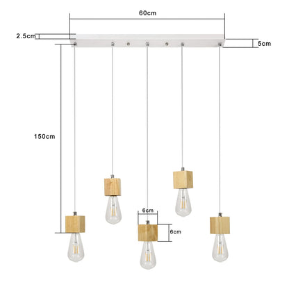 ZMH Pendelleuchte Holz Esstischlampe - 5 flammig Vintage Hängelampe Esstischlampe Hängeleuchte E27 Pendellampe für Esszimmer Küchen Wohnzimmer Restaurant Bar Ohne Leuchtmittel