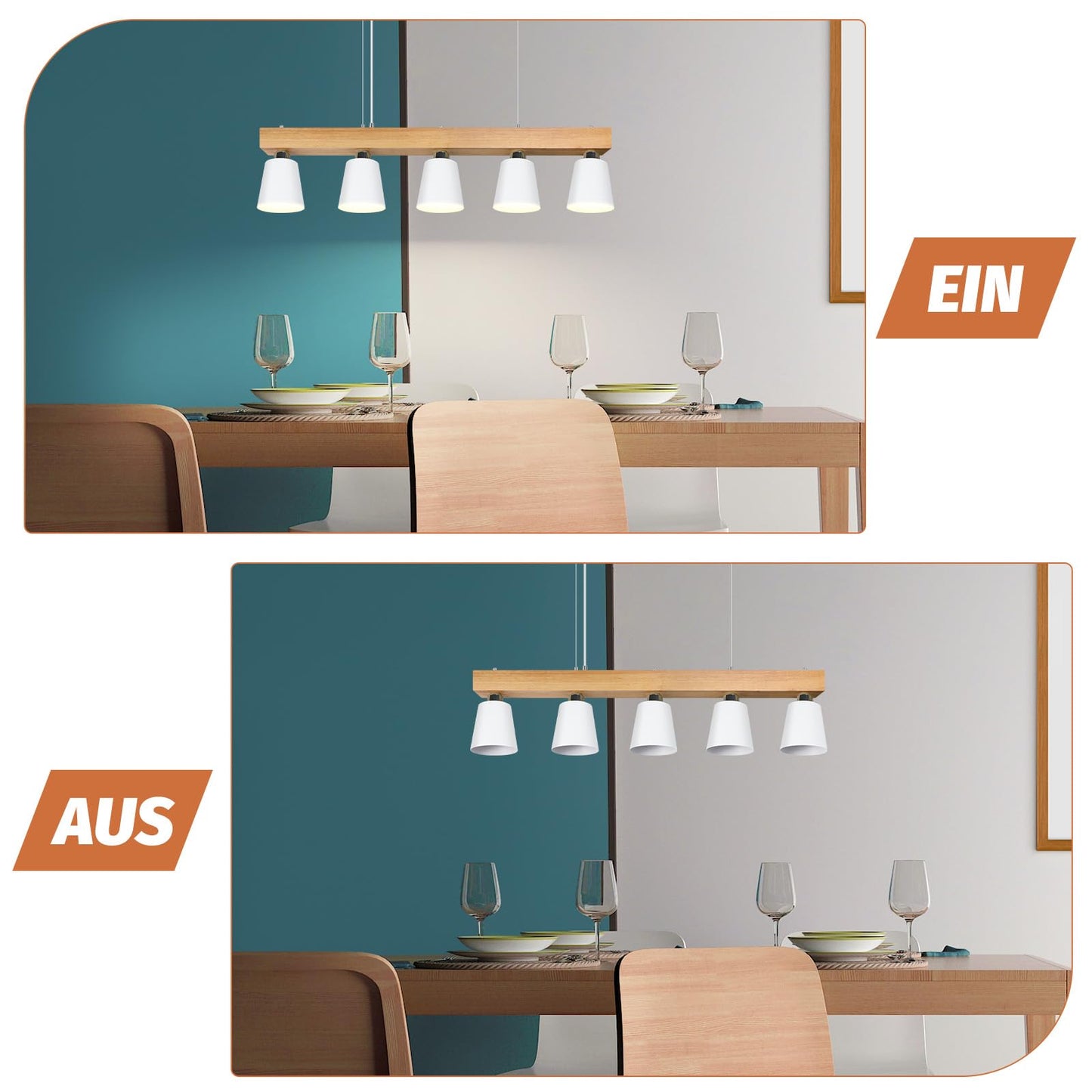 ZMH Pendelleuchte Esstisch Küchenlampe Hängend - Hängelampe Wohnzimmer Pendellampe Holz Modern Esstischlampe E27 Esszimmer Hängeleuchte 5 Flammig Weiß Esszimmerlampe für Flur Hotel (ohne Leuchtmittel)