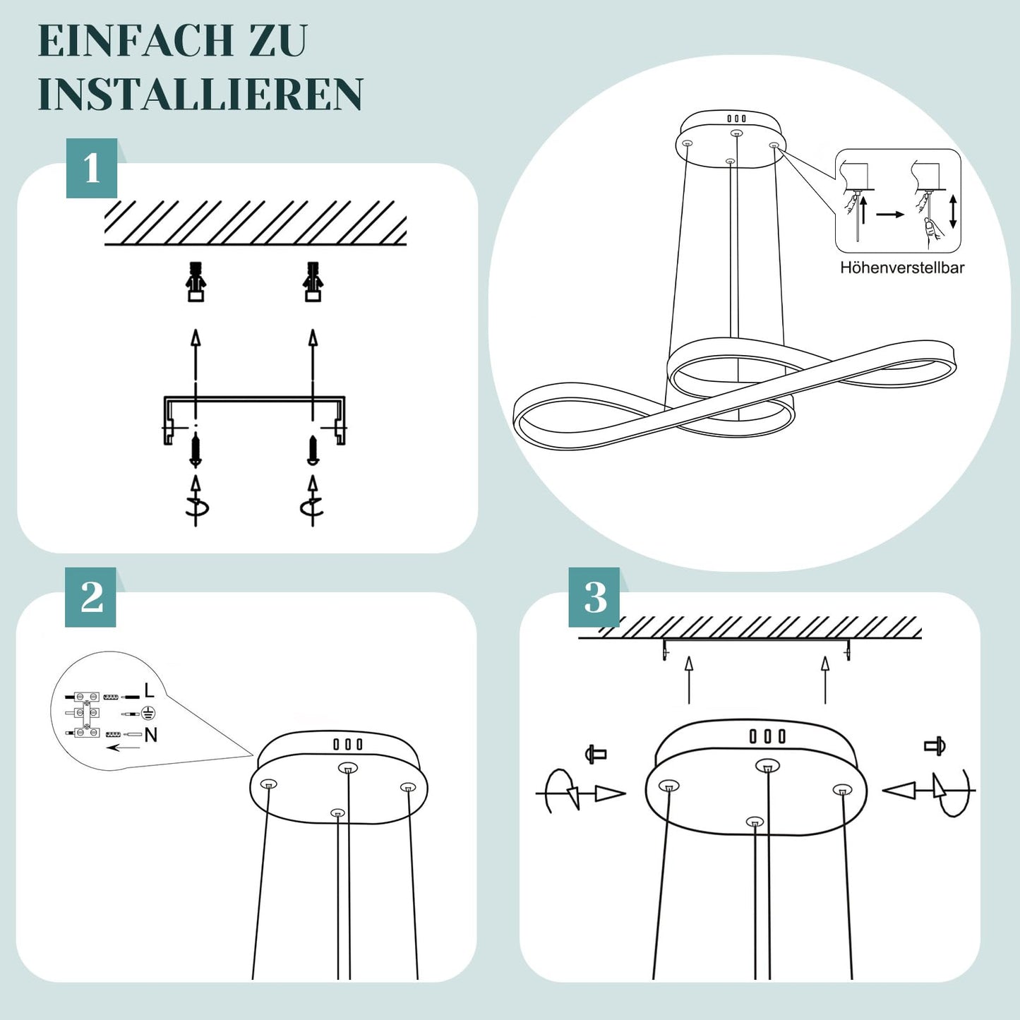 ZMH LED Pendelleuchte Esstisch Hängelampe Dimmbar - Hängeleuchte Schwarz 47W Esstischlampe mit Fernbedienung Esszimmerlampe Modern Design Pendellampe für Esszimmer Arbeitszimmer Wohnzimmer Küche Büro