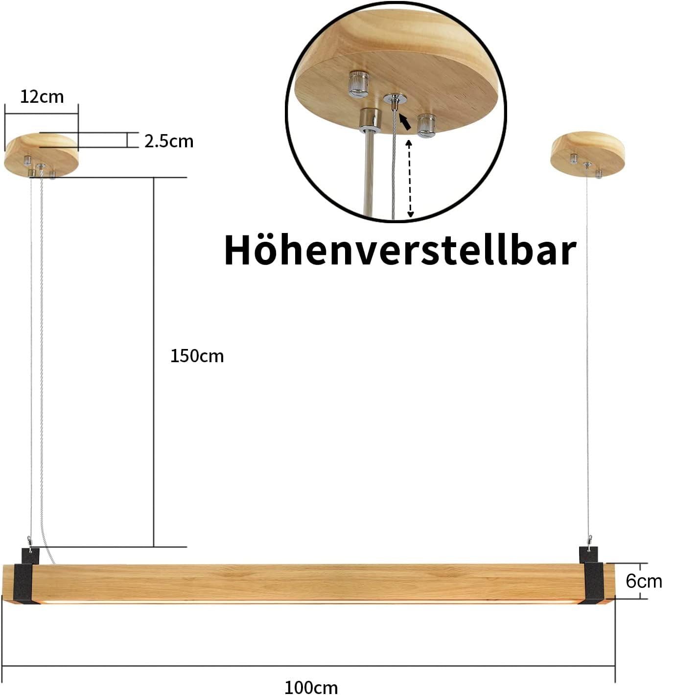 ZMH ZMH LED Pendelleuchte Esstisch Hängeleuchte Holz - Küchenlampe Hängend 100CM Hängelampe Wohnzimmer Dimmbar Esstischlampe 19W Industrial Esszimmerlampe Vintage Retro Pendellampe für Schlafzimmer Büro