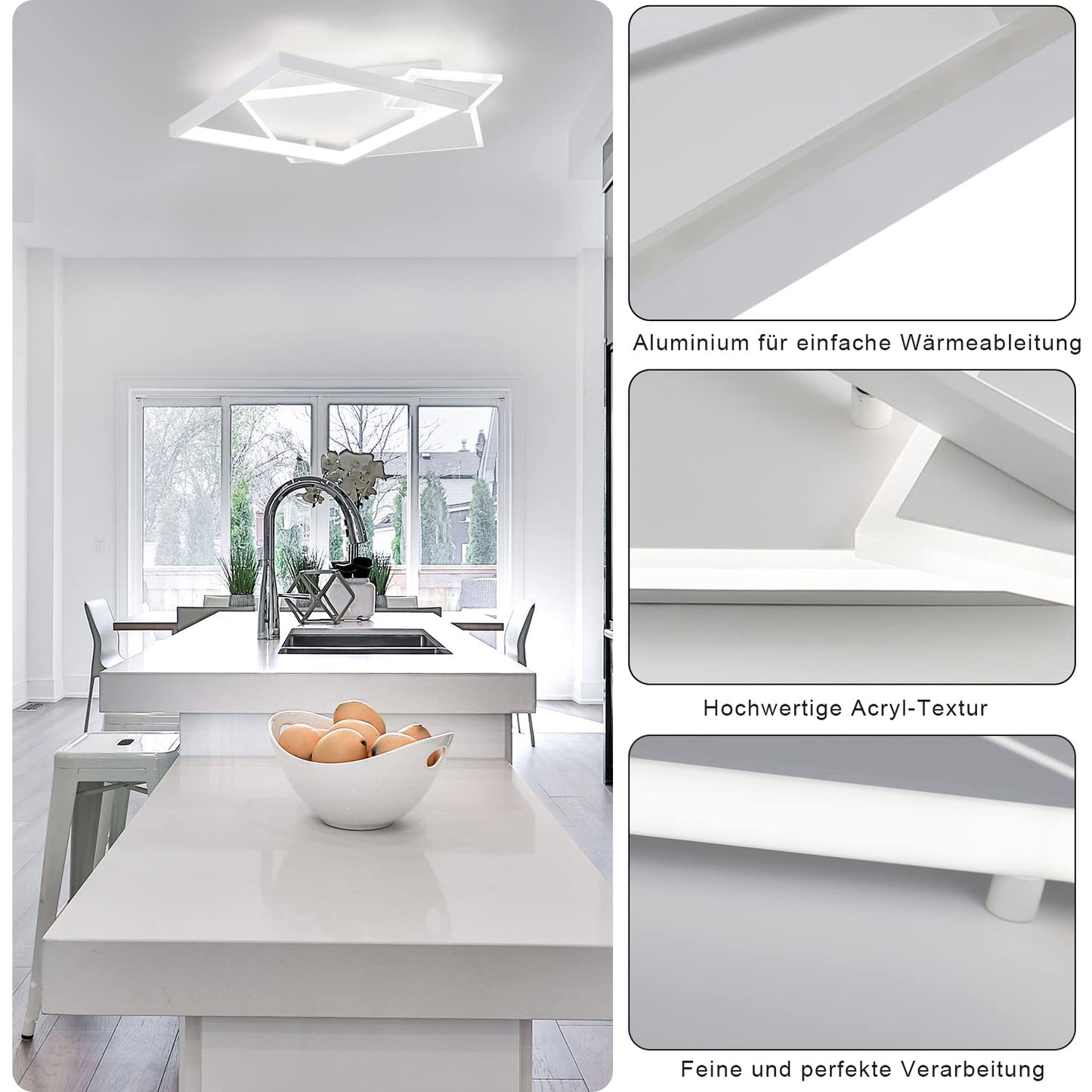 ZMH Deckenlampe LED Deckenleuchte Wohnzimmer - Dimmbar Wohnzimmerlampe 50W Modern Design mit Fernbedienung aus Metall Deckenbeleuchtung für Esszimmer Küche Jugendzimmer Schlafzimmer/Weiß