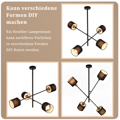 ZMH Pendelleuchte Esstisch Hängelampe Wohnzimmer - Wohnzimmerlampe Hängend Kronleuchter Vintage Hängeleuchte Schwarz Küchenlampe 4 Flammig Esstischlampe E14 Esszimmerlampe für Esszimmer Schlafzimmer