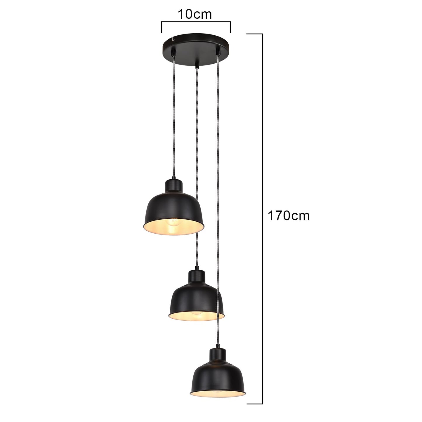 ZMH Pendelleuchte Esstisch Hängelampe Vintage: Schwarz Esstischlampe E27 Hängeleuchte Schlafzimmer Industrial Esszimmerlampe Retro Küchenlampe mit 3 Flammig Pendellampe für Wohnzimmer Hotel Restaurant