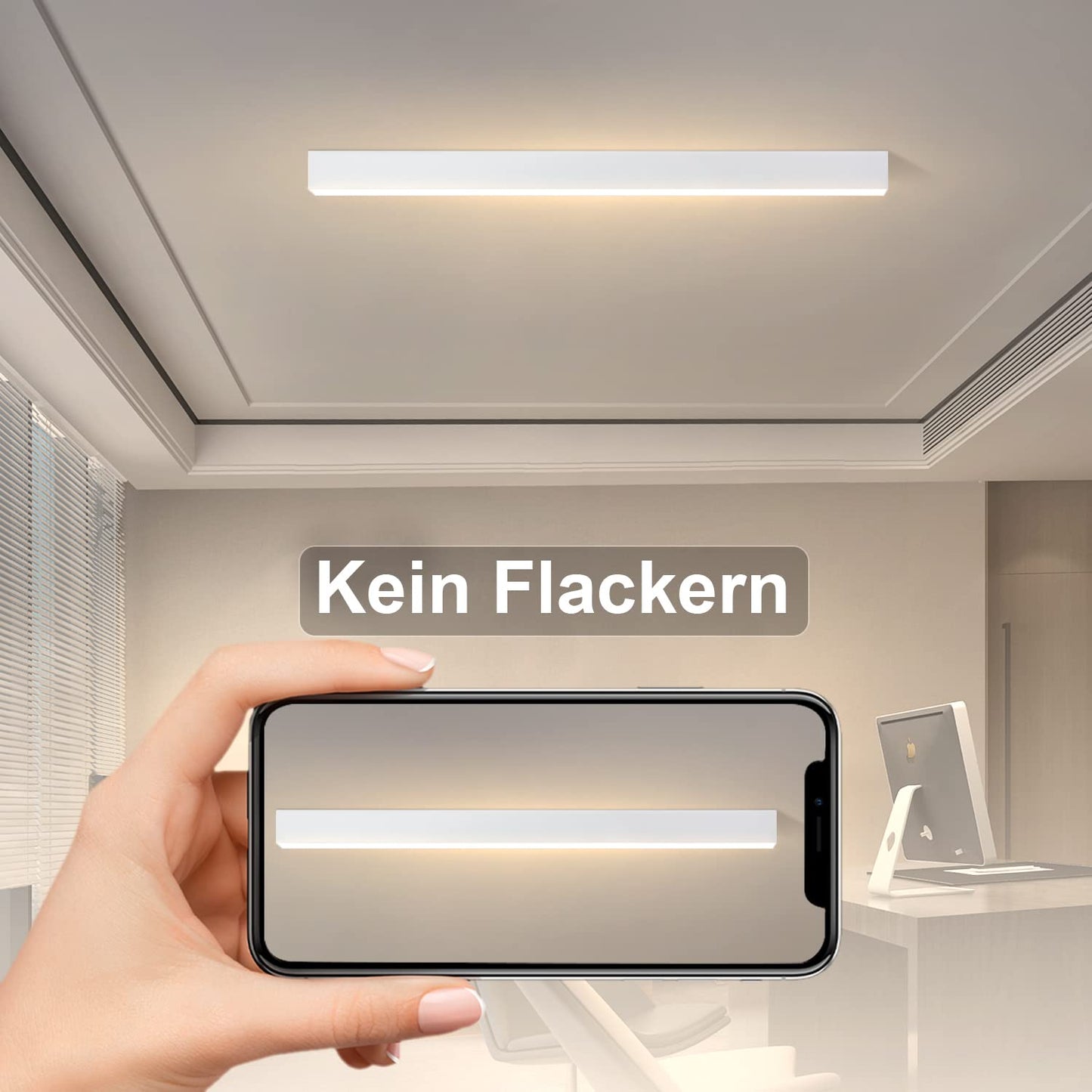 ZMH Deckenlampe LED Deckenleuchte Wohnzimmer - 58W Modern Schlafzimmer Weiß Deckenbeleuchtung 100CM Lang Bürolampe Decke Dimmbar mit Fernbedienung Wohnzimmerlampe für Küche Büro Esszimmer