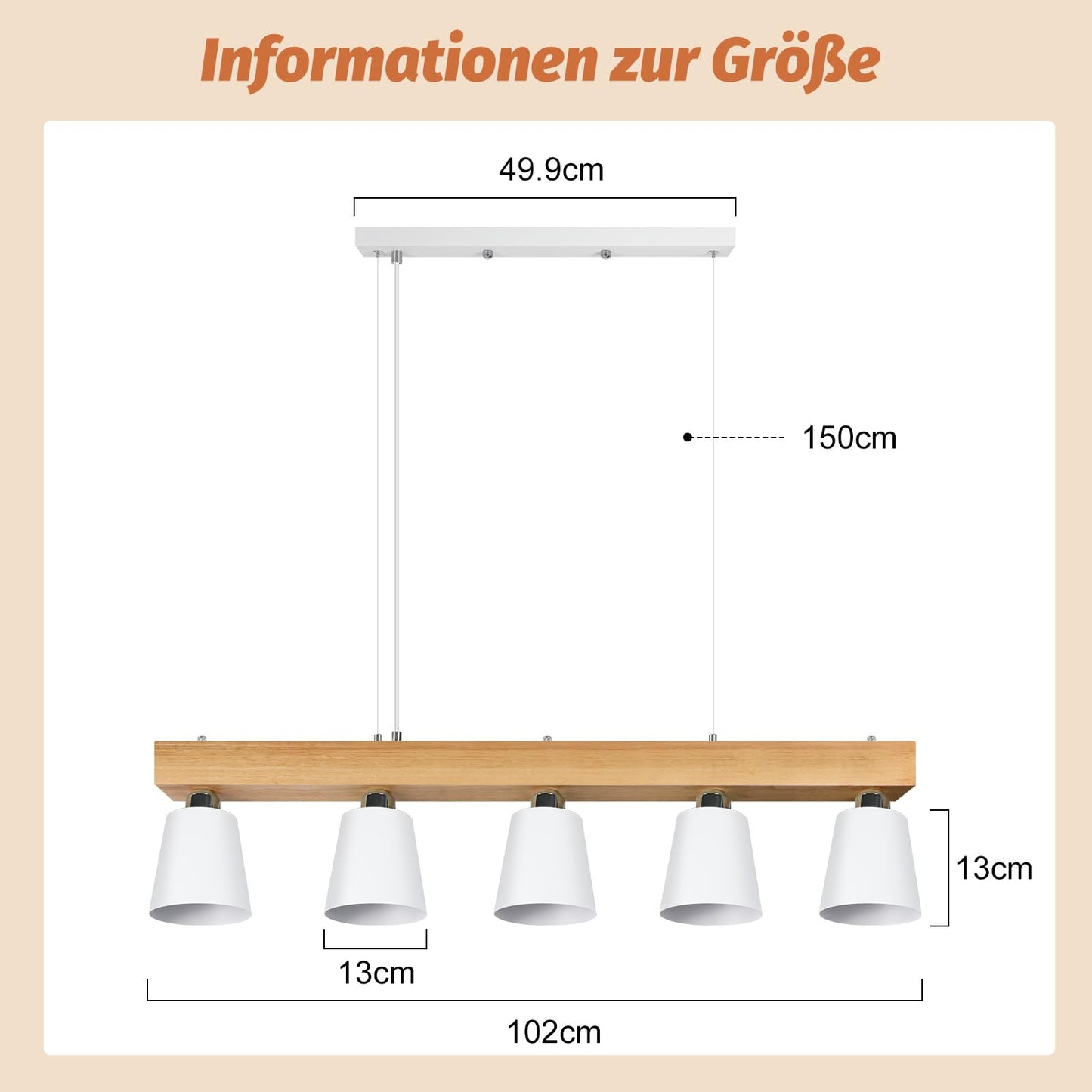 ZMH Pendelleuchte Esstisch Küchenlampe Hängend - Hängelampe Wohnzimmer Pendellampe Holz Modern Esstischlampe E27 Esszimmer Hängeleuchte 5 Flammig Weiß Esszimmerlampe für Flur Hotel (ohne Leuchtmittel)