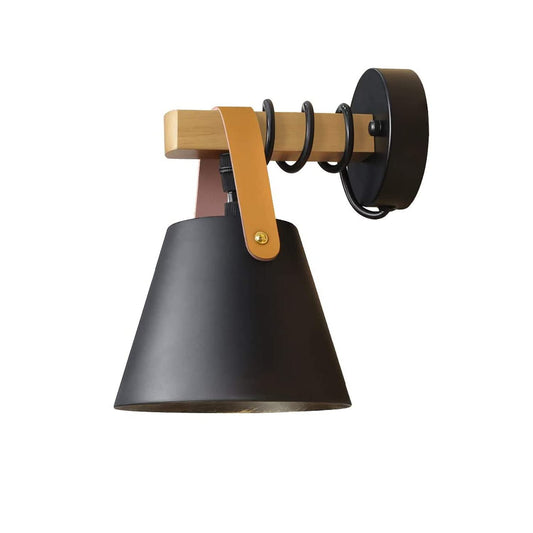 ZMH Vintage Wandleuchte Retro E27 Wandlampe in Schwarz Industrial innen Wandbeleuchtung aus Holz Leder Kunststoff für Wohnzimmer Schlafzimmer Küche Esszimmer Flur Treppenhaus Cafes (ohne Birne)