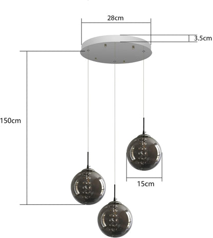 ZMH Pendelleuchte esstisch Hängelampe Modern - Esszimmerlampe Höhenverstellbar Hängeleuchte 3-Flammig aus Glas Esstischlampe in Farbe Grau Küchen Wohnzimmerlampe Schlafzimmerlampe Flurlampe