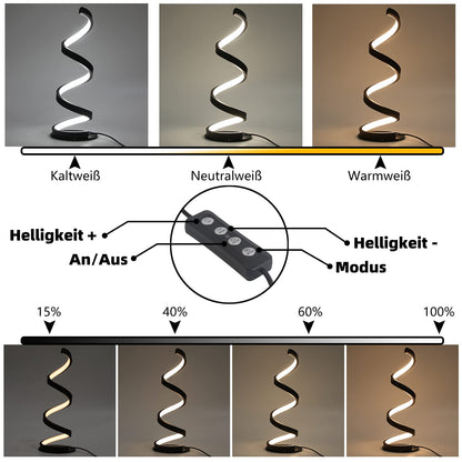 ZMH LED Tischlampe dimmbar Wohnzimmer Tischleuchte Schwarz - 10W Moderne Nachttischlampe mit Schalter in Spiral Design Schlafzimmer Bettlampe aus Metall 3M Kabel Schreibtischlampe Kinderzimmer