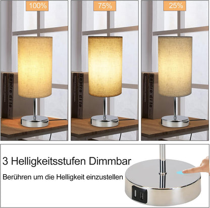 ZMH Nachttischlampe mit Ladefunktion Touch - Tischlampe E27 Warmweiß Dimmbar Nachtlicht USB Stoff Lampenschirm für Modern Deko, Wohnzimmer, Geschenk, Esszimmer, Schlafzimmer