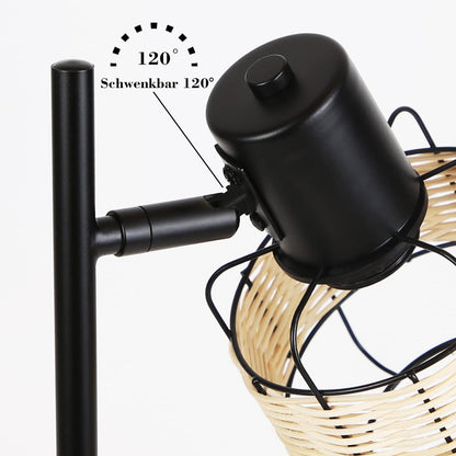 ZMH Tischlampe Vintage Landhaus Tischleuchte - Rattan Nachttischlampe Retro Schwarz Rustikal aus Bambus Metall mit Schalter E27 Boho in Natur Schwenkbar 120° für Wohnzimmer Schlafzimmer