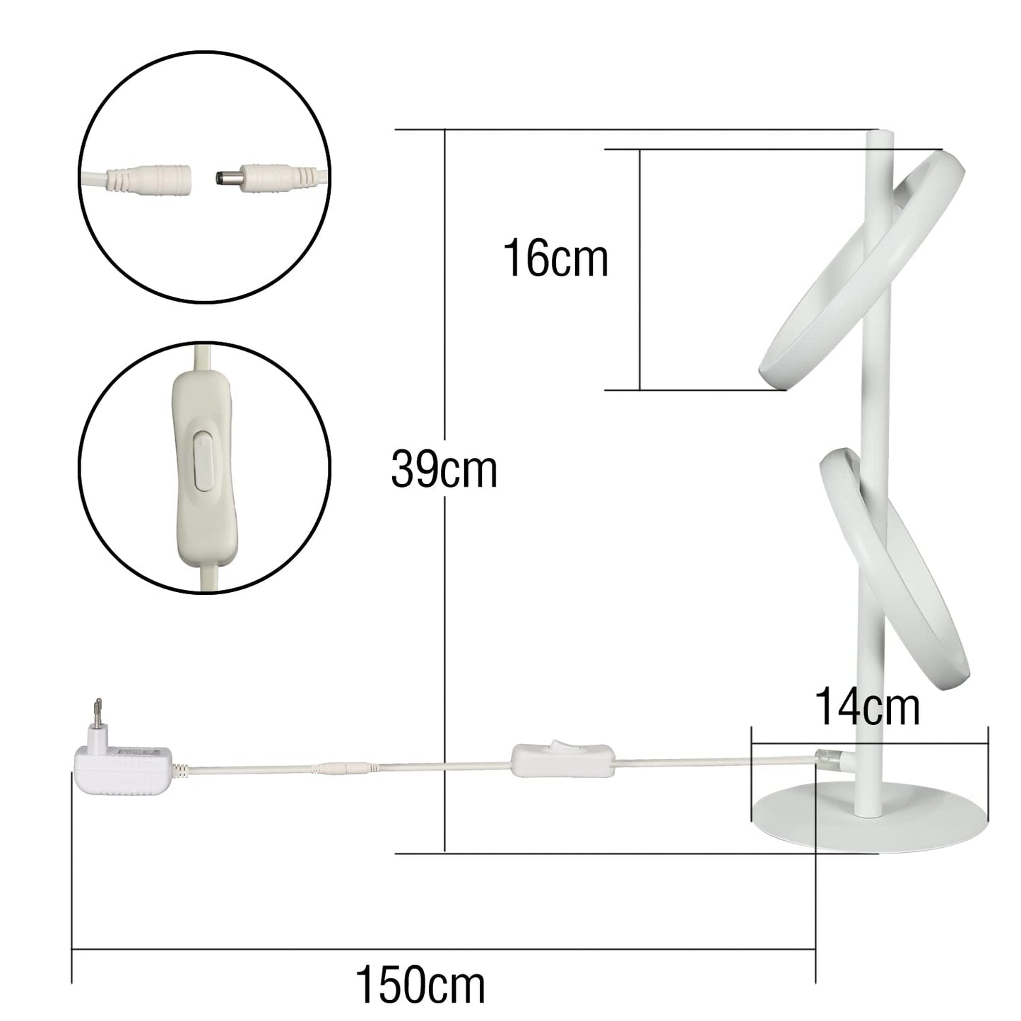 ZMH Tischlampe Modern LED Tischleuchte - Weiß Ringform Nachttischlampe Drehbaren Abnehmbar Ringen 13W 3000K Warmweiß für Schlafzimmer Wohnzimmer Kinderzimmer Büro