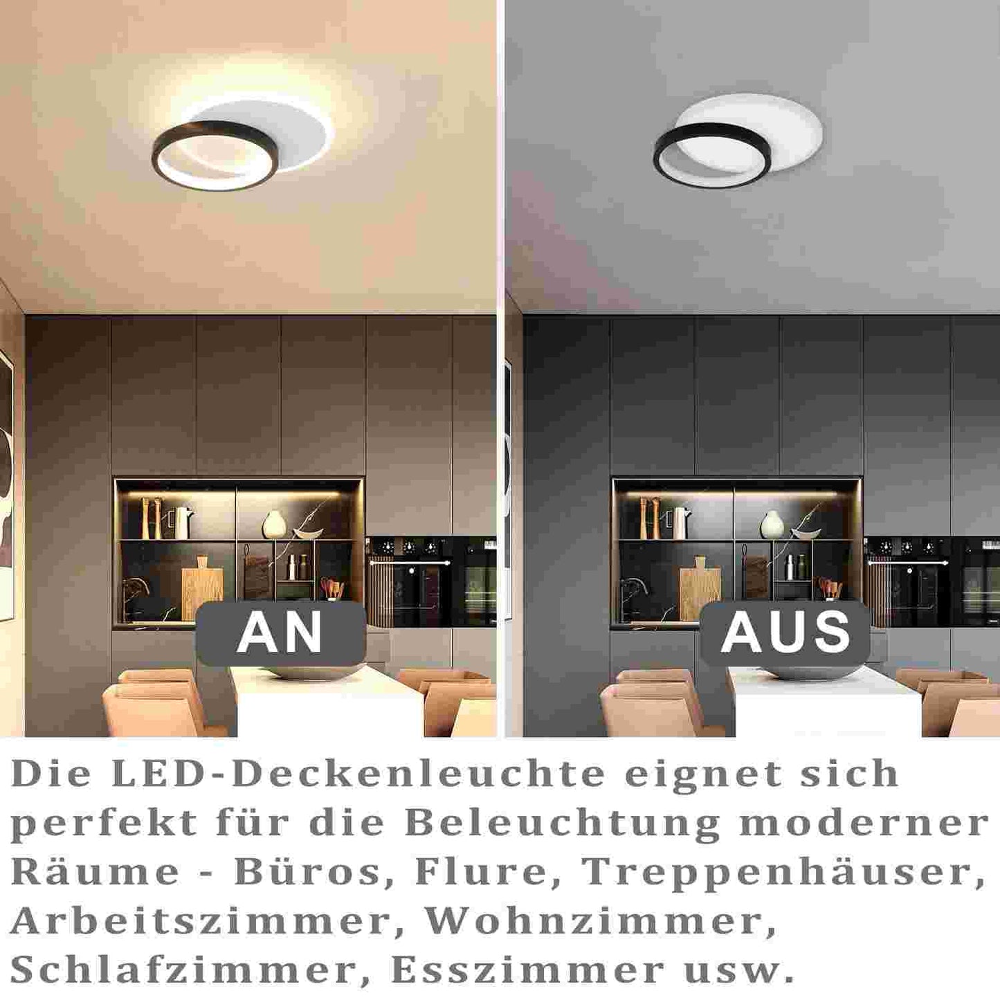 ZMH Deckenlampe LED Deckenleuchte Wohnzimmer - 12W Küchenlampe 3000K Warmweiß Schlafzimmerlampe Modern Design Flurlampe Decke Wohnzimmerlampe Schwarz Rund für Küche Schlafzimmer Flur Ø24.5cm