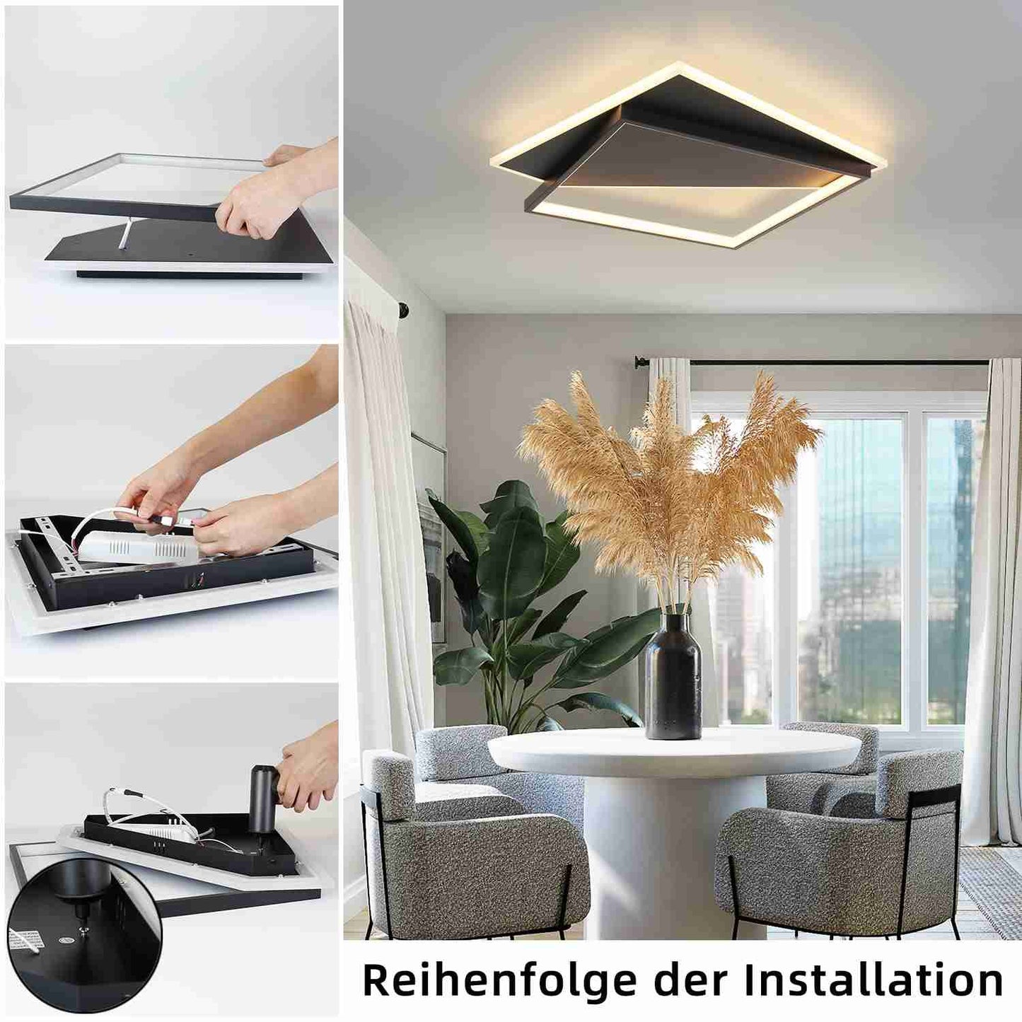 ZMH Deckenlampe LED Deckenleuchte Modern - Design 53W Wohnzimmerlampe Schwarz Dimmbar mit Fernbedienung Schlafzimmerlampe Wohnzimmer Deckenbeleuchtung für Schlafzimmer Küche Flur Büro