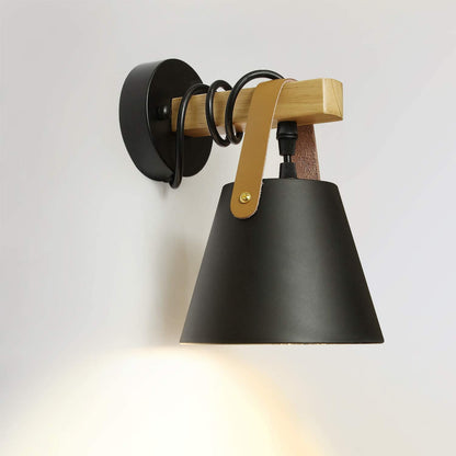 ZMH Vintage Wandleuchte Retro E27 Wandlampe in Schwarz Industrial innen Wandbeleuchtung aus Holz Leder Kunststoff für Wohnzimmer Schlafzimmer Küche Esszimmer Flur Treppenhaus Cafes (ohne Birne)