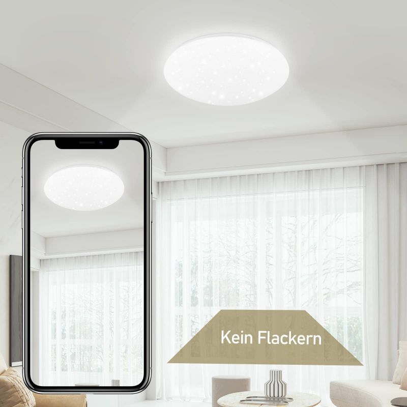 ZMH Deckenlampe LED Deckenleuchte Schlafzimmer - Ø30cm Schlafzimmerlampe Sternenhimmel Kaltweiß 18W Badezimmer Deckenbeleuchtung IP44 Wasserdicht Badlampe Rund für Bad Küche Kinderzimmer Flur