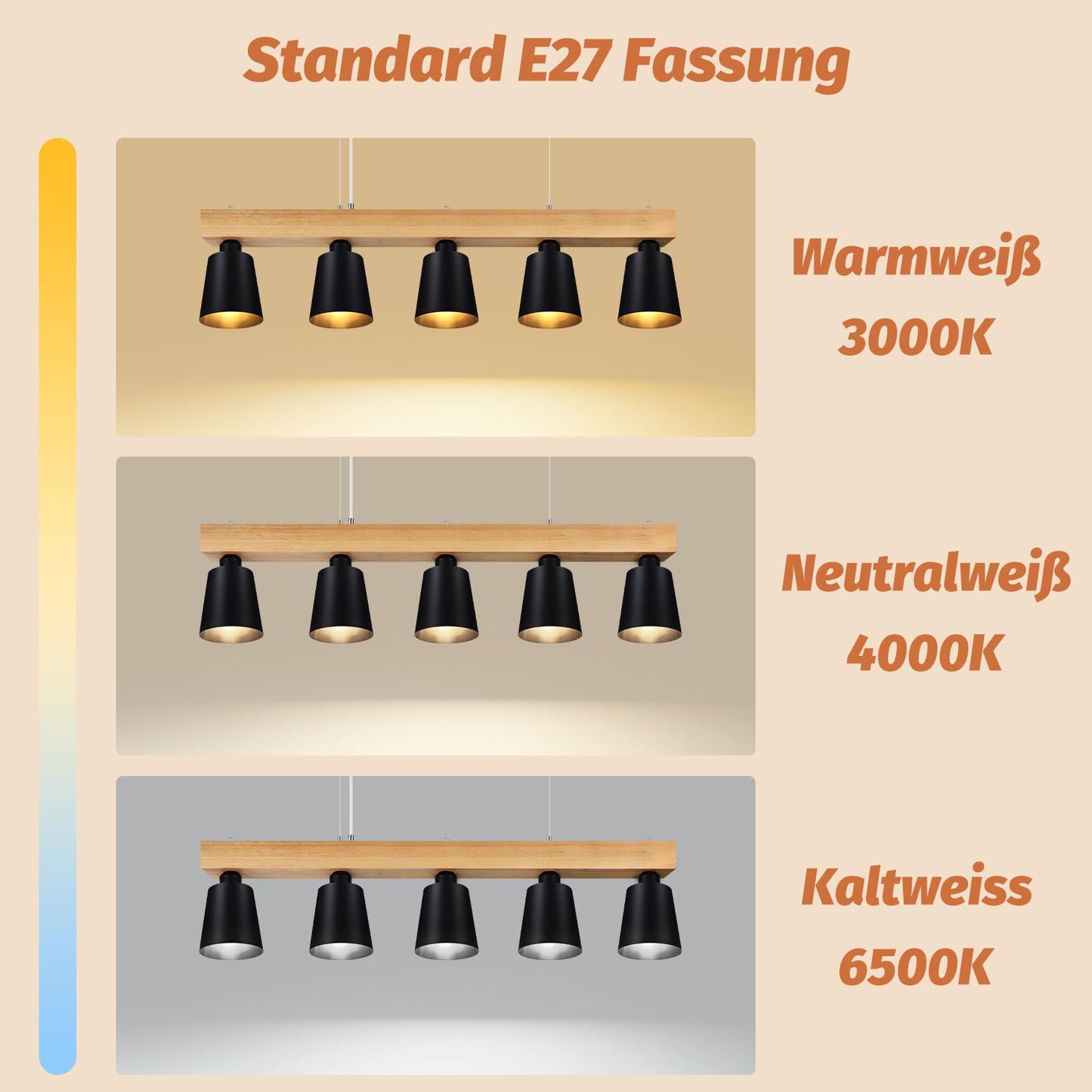 ZMH Hängelampe Esstisch Pendelleuchte Schwarz - Hängeleuchte Schlafzimmer Modern Esszimmerlampe Holz E27 Pendellampe Esszimmer 5 Flammig Esstischlampe Rustikal für Küche Hotel Flur(ohne Leuchtmittel)