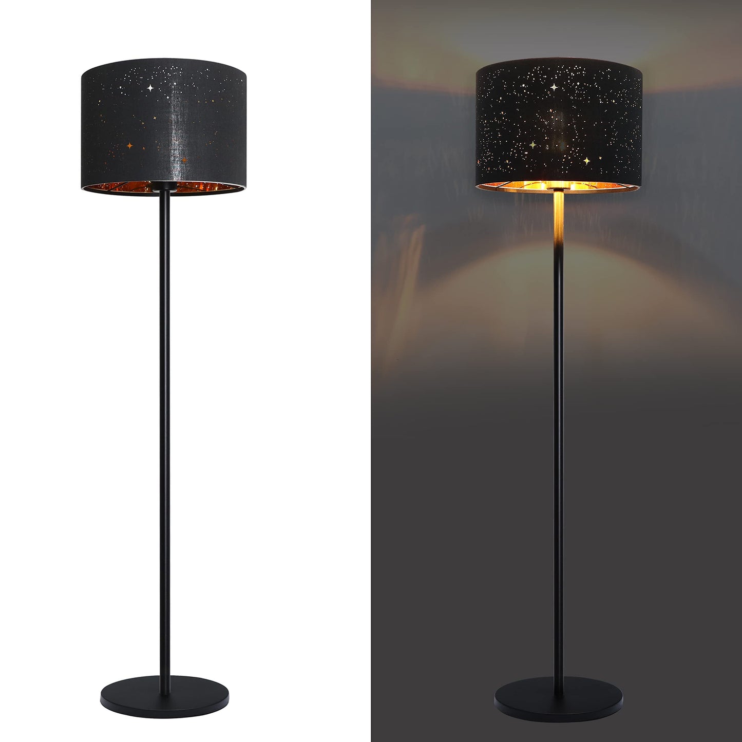 ZMH Stehlampe Wohnzimmer Modern Stehleuchte - Standleuchte aus Stoffschirm im Graugold Stern Design 144cm Standlampe mit E27 Fußschalter und Stecker für Schlafzimmer Kinderzimmer Arbaitzimmer Flur